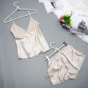 Chinese supplier fashion summer ladies sexy asian silk satin pajamas lace shourts set sleepwear