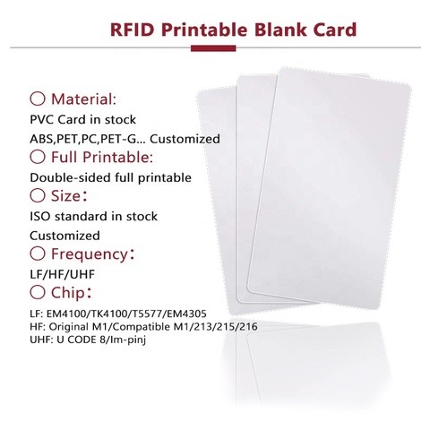 CMRFID custom printed pvc plastic 13.56mhz ic m1 blank chip rfid nfc card business smart tk4100 213 chip access control card