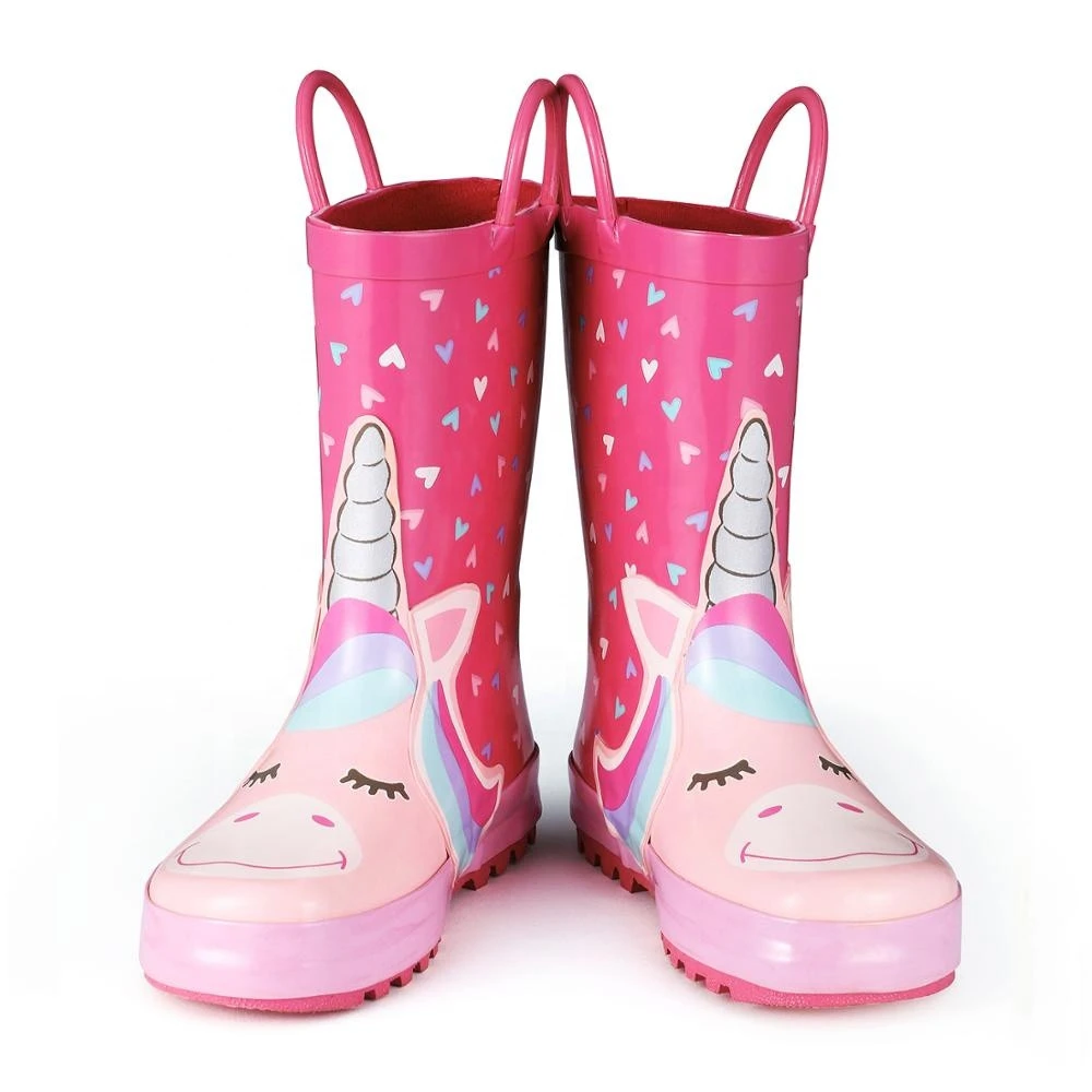 Custom 3d Rainbow Unicorn Cartoon Rubber Toddler Kids Rain Boots
