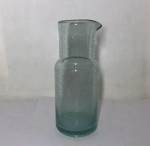 custom hand blown colored bubble clear glass water pitcher without handle