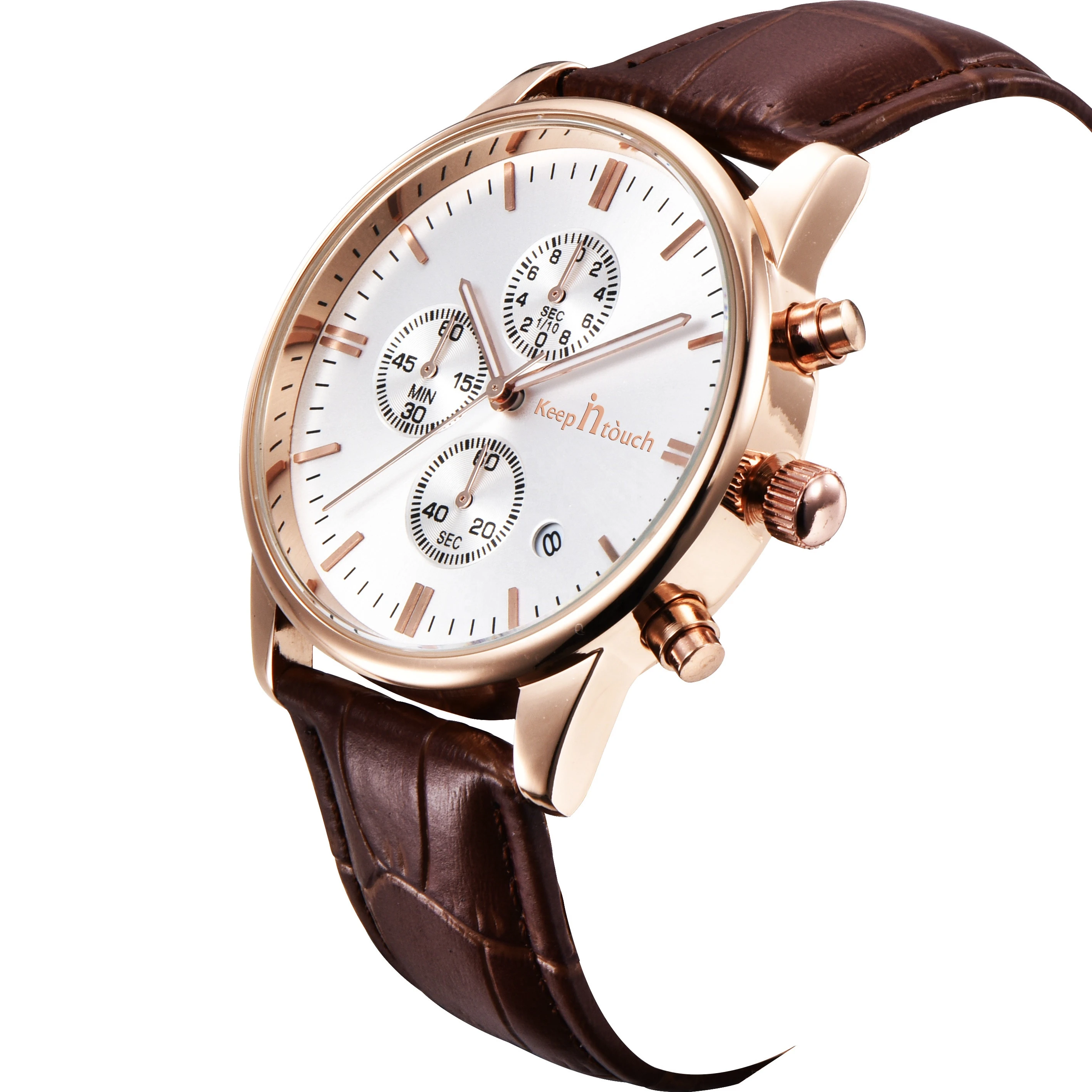Custom logo Mens Luxury Quartz Wrist Watch Chronograph Classic Leather Watches