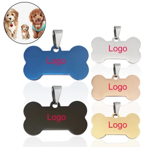 Custom logo Stainless Steel metals silencer sublimation Engraving Collar dog tags name ID Pet military army Blank Bone Dog Tag