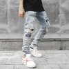Custom Plus Size Men Jeans Logo Stylish Hip Hop Style Ripped Denim Pants Slim Fit Men Jeans Printed