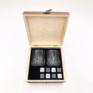 Custom whiskey stone set wood box with different bar accessories private label engraved whiskey stone