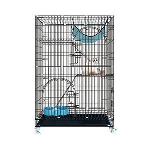 Customizable Foldable  Iron Cat pet cage Big Space Luxury Pet Cage With Wheels Movable  Cat House Pet Cat Carrier