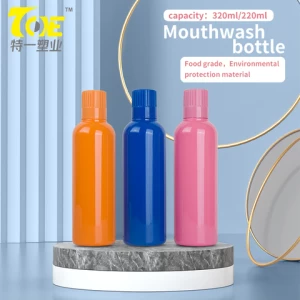 Customized color 220ml mouthwash bottle empty PET plastic cosmetic bottles with screw cap