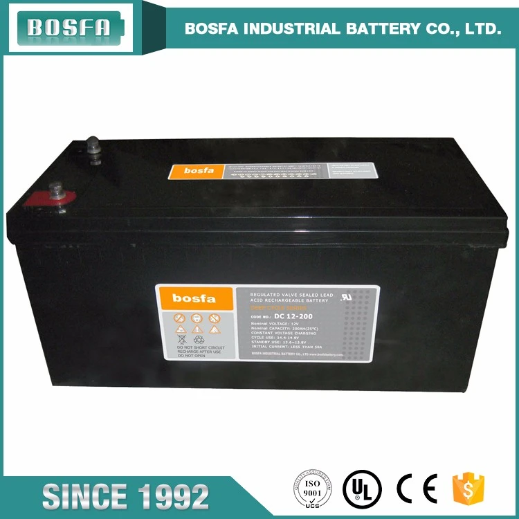 DC12-200 Bosfa high quality maintenance free sealed lead acid 190-220 ah solar deep cycle agm/gel batteries