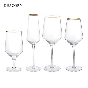 DEACORY High quality popular design gold rim silver vintage crystal red wine glass set for wedding party hotel