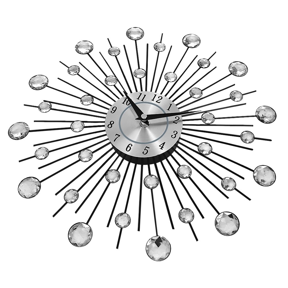 Decorative Crystal Sunburst Metal Wall Clock Home Art Decor Diameter 13 inch