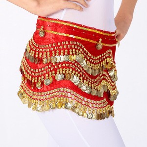 Diamond Gold Coins Indian Belly Dance Costume Performance Hip Scarf for Women Practice Training Belt Velvet Bollywood Wrap Skirt
