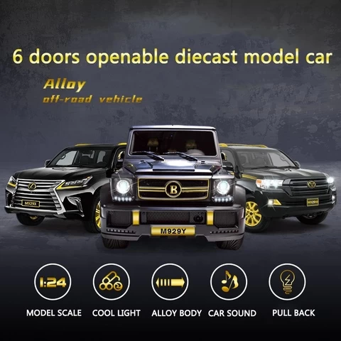 Diecast off road pull back light and sound SUV car model 1:24 simulation model diecast toy vehicle 3 styles assorted
