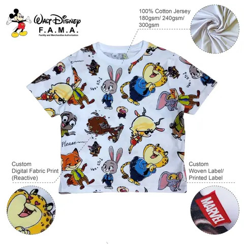 DisneyAuthorized FAMA Certified Custom Customized Kids Clothing Summer T-shirt Manufacturers Custom Printing Tshirt Cotton