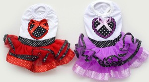 dog accessories Spring Summer Pet Cotton Breathable Clothes, Love Heart Bowknot Bubble Dress For Small Dogs, Purple/Red