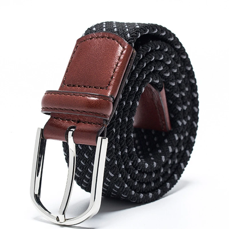 Double String Scheme Design Fabric Braided Weaving Belt With Alloy Pin Buckle