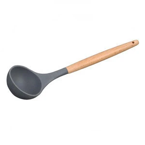 Eco-friendly high quality silicone kitchen utensils spoons with wooden handle