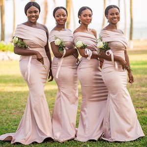 ELB0012215 pink African bridesmaid dress one shoulder fish tail  bridesmaid dresses