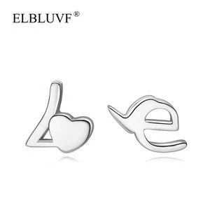 ELBLUVF Free Shipping 925 Sterling Silver Fine Jewelry Women Simple Initial Letters Love Word Earrings