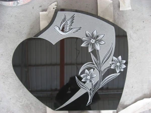 European Style Cemetery Laser Engraving Granite Monument Carve Lily Headstone