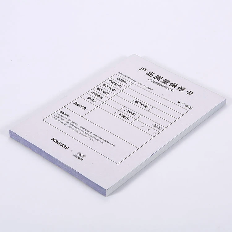 Factory direct custom receipts warranty card order registration three color carbon paper printing
