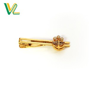 Factory Fashion Brass Die flower brooch pins struck plated gold and nickel flower custom word Tie Bar