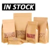 Factory Hot-Sell Recyclable Ziplock Kraft Paper Flat Bottom Pouch Gravure Printing Surface Food Packaging Bag with Clear Window