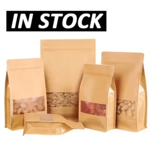 Factory Hot-Sell Recyclable Ziplock Kraft Paper Flat Bottom Pouch Gravure Printing Surface Food Packaging Bag with Clear Window