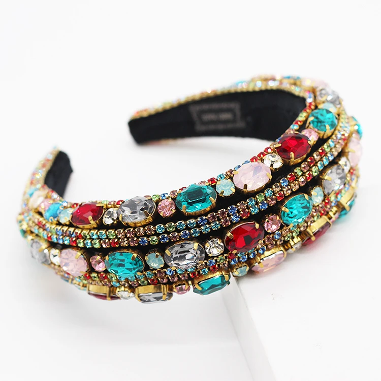 Fashion Baroque Shiny Colorful Rhinestone Geometric Headband Women Accessories