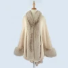 Fashion Cashmere Feeling Knit Fur Trim Long Other Scarves Shawls Faux Fur Cape Poncho Coat For Women