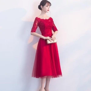 fashion embroidered floral red waist off shoulder short bridesmaid dress patterns 302017