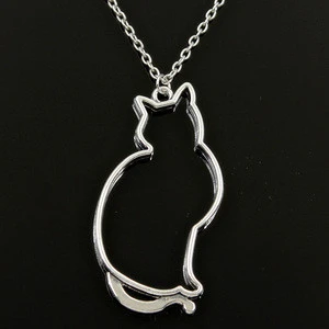 Fashion new arrival jewelry plated silver alloy hollow cat silhouette necklace pendant necklace for metal craft