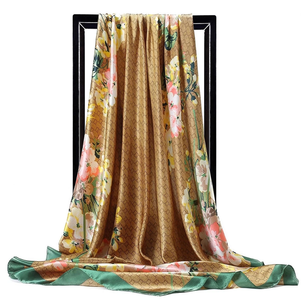 Fashion Silk Scarves for Women Shawl Print Satin Hijab Scarf Female Bandana 90*90cm Luxury Brand Square Shawls Scarfs For Ladies