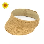 Fine Quality Summer Beach Gold Women Hand Sewn Natural Raffia Braid Sun Visor Hat Rollable
