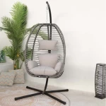 Furniture manufacturer rattan egg hanging patio swing chair with metal stand