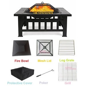 Garden Wood Burning 32 inch Patio camping Square BBQ steel Fire pit