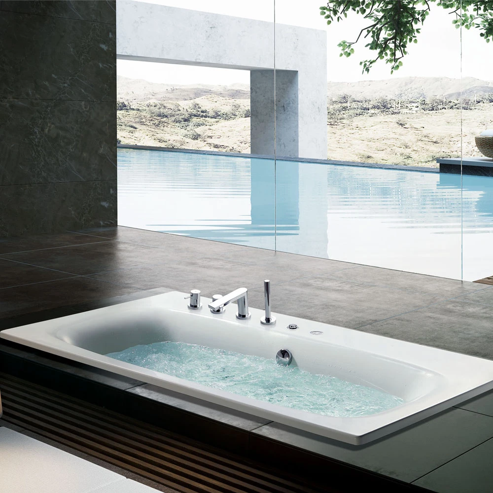 Germany Popular Acrylic rectangular sharp shower freestanding or built-in massage bathtubs and whirlpool CE approved