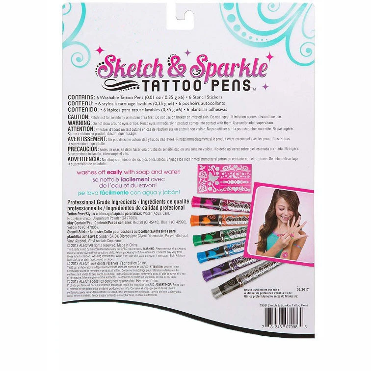 Girl&#x27;s temporary tattoo tool set DIY body art markers fashion activities/party accessories