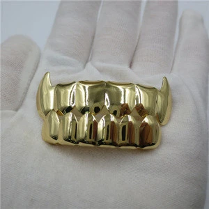 Gold Teeth Grillz Top  Bottom Grills Dental Mouth Punk Teeth Caps Cosplay Party Tooth Body Jewelry