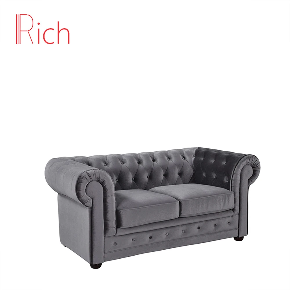 Grey Fabric Velvet Chesterfield Sofa Furniture with SGS 3 seat Living Room Furniture Sofa Sets