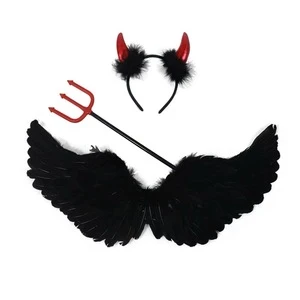 Halloween carnival party Decoration costume set devil black feather angel wings with hairband for carnival costumes