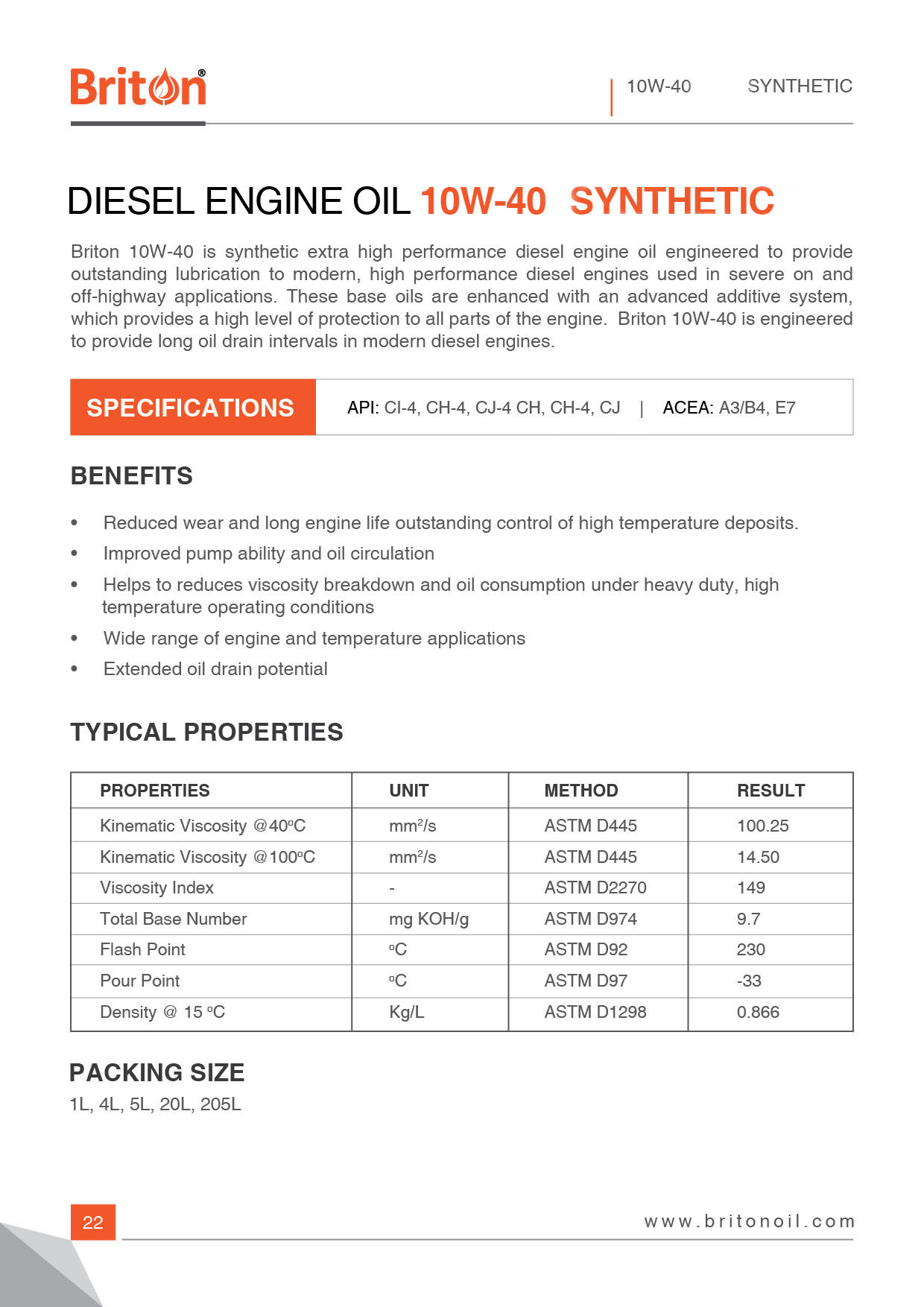 Buy Heavy Duty Diesel Engine Oil Briton Sae 10w40 Ci4 Total Protection High Performance Dubai