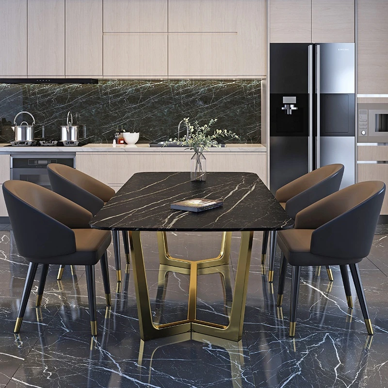 High- end Modern Style Dining Marble Table With Top Stainless Steel Leg
