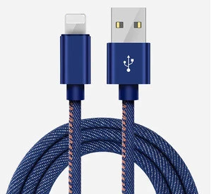 High quality 2.4A quick charge jean denim leather micro usb data cable for iPhone