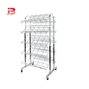 High Quality Metal Wire 5-Layers Book Display Rack with Wheels.