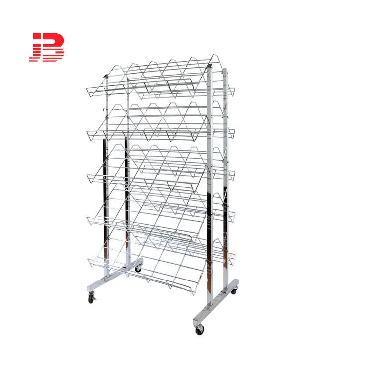 High Quality Metal Wire 5-Layers Book Display Rack with Wheels.