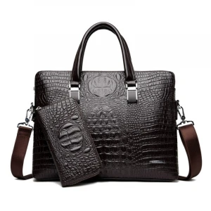 High Quality PU Business Men Laptop Bag Designer Crocodile Leather New Redesign Briefcase
