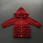 High quality spring cotton baby clothing wholesale kids daily casual ruffle clothes hooded custom buttons jackets for girls