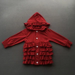 High quality spring cotton baby clothing wholesale kids daily casual ruffle clothes hooded custom buttons jackets for girls
