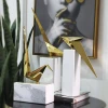Home accessories craft marble base animal bird stainless steel metal sculpture home decoration for sale