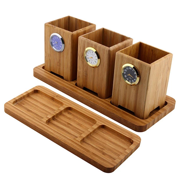 Hot bamboo tray pollution-free can be placed on three pen container art desktop tray AEM099