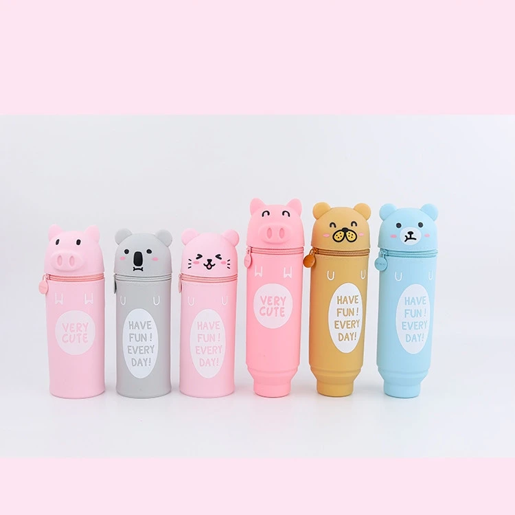 Hot Sale school stationery items list low price custom promotion funny animal t design silicone pencil case